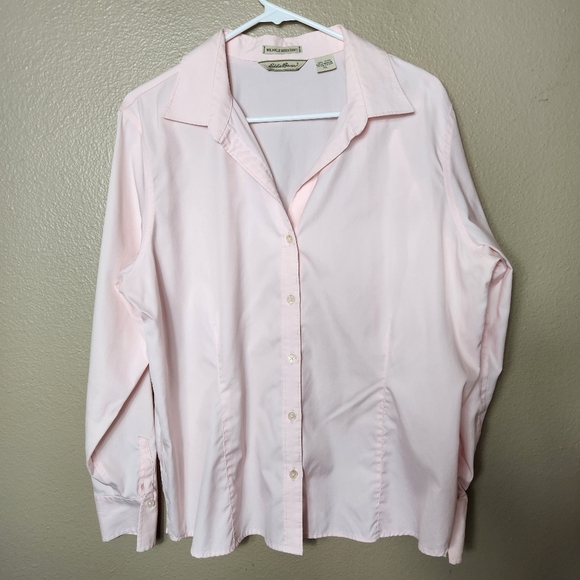 Eddie Bauer Womens |XL| Pastel Pink Wrinkle Resistant LS V-neck Button Up Shirt - Picture 1 of 7